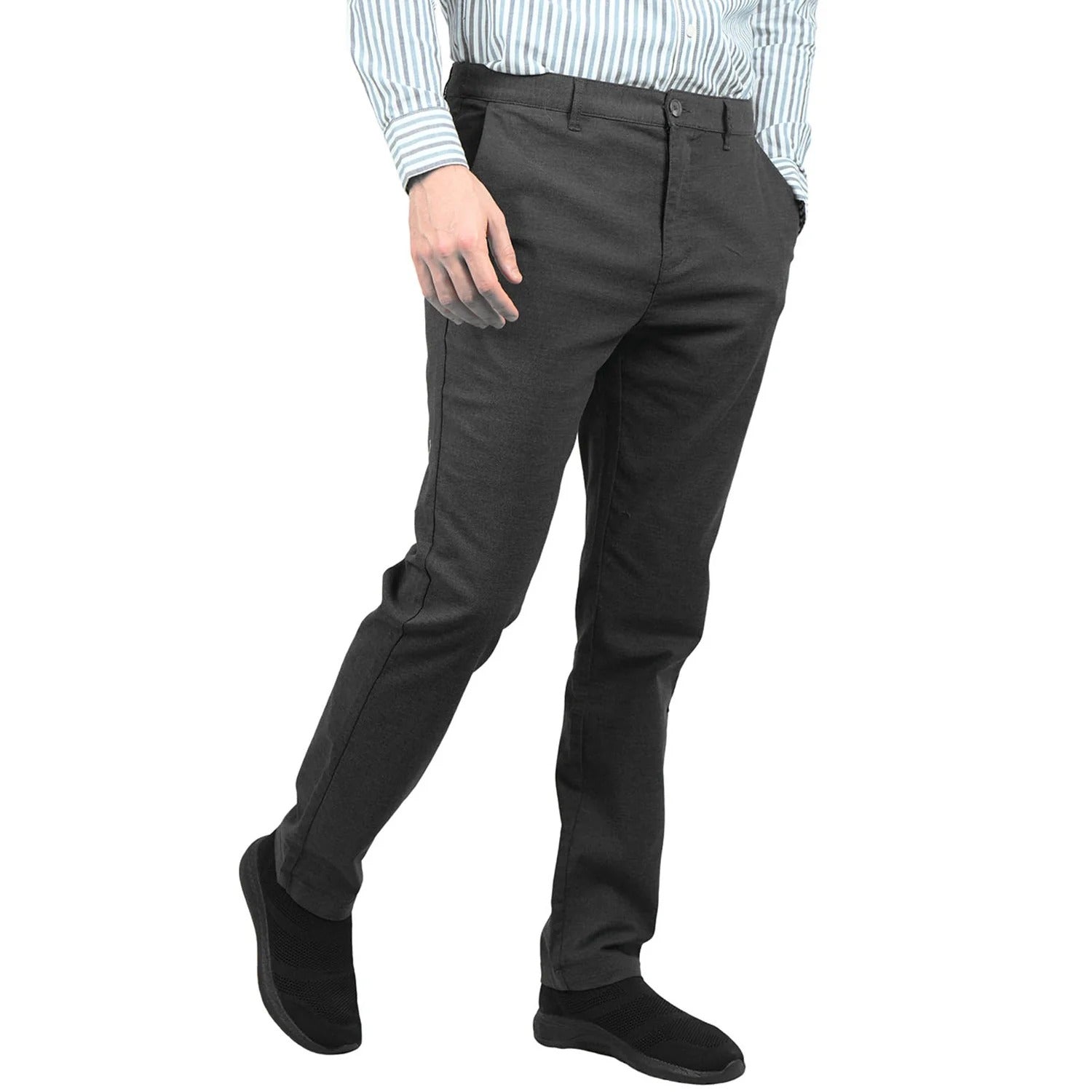 بنطال كاكي متوسط ​​الارتفاع بقصة عادية من قماش قطني/سباندكس تويل