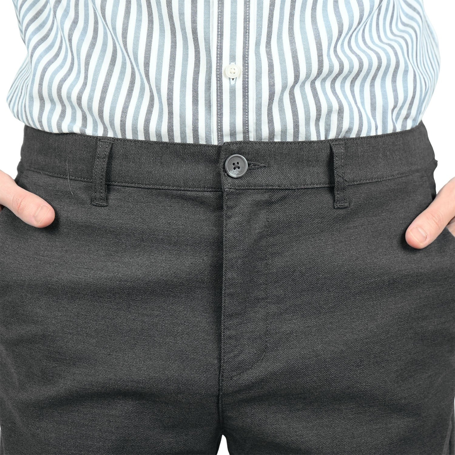 بنطال كاكي متوسط ​​الارتفاع بقصة عادية من قماش قطني/سباندكس تويل