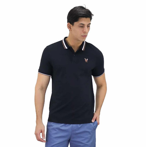 Cotton/Lycra Pique Flat Knitted Collar Short Sleeve Embroidery Solid Polo