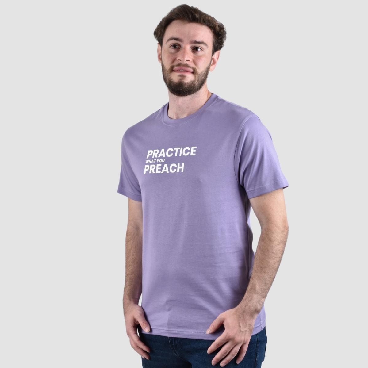 تيشيرت قطني مطبوع بأكمام قصيرة ورقبة دائرية وياقة دائرية