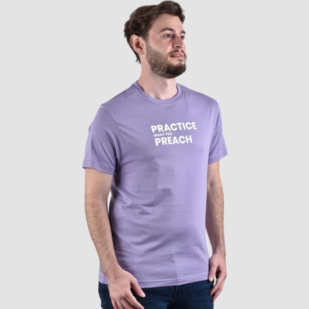 تيشيرت قطني مطبوع بأكمام قصيرة ورقبة دائرية وياقة دائرية