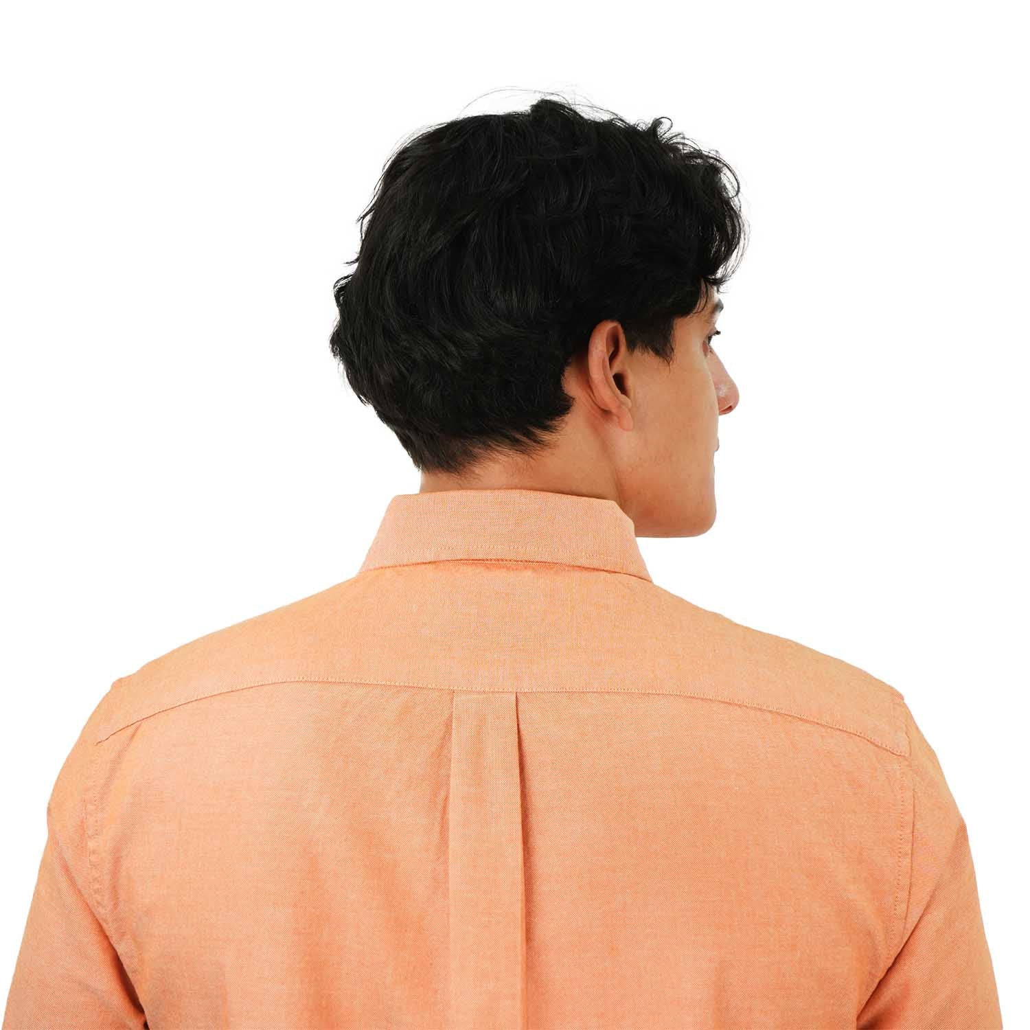 قميص قطني أكسفورد فلانيل بأكمام طويلة وقصة ضيقة مطرزة، قابل للغسل