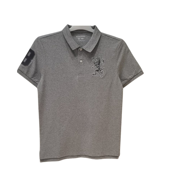Cotton/Lycra Pique Flat Knitted Collar Short Sleeve Slim Embroidery Lion Polo