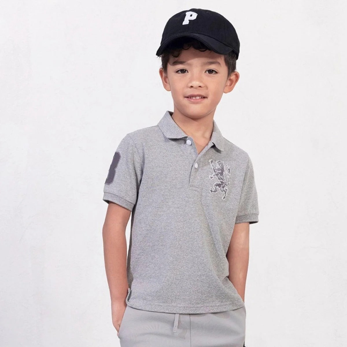 (Junior) Cotton/Lycra Pique Flat Knitted Collar Short Sleeve Slim Embroidery Bold Polo