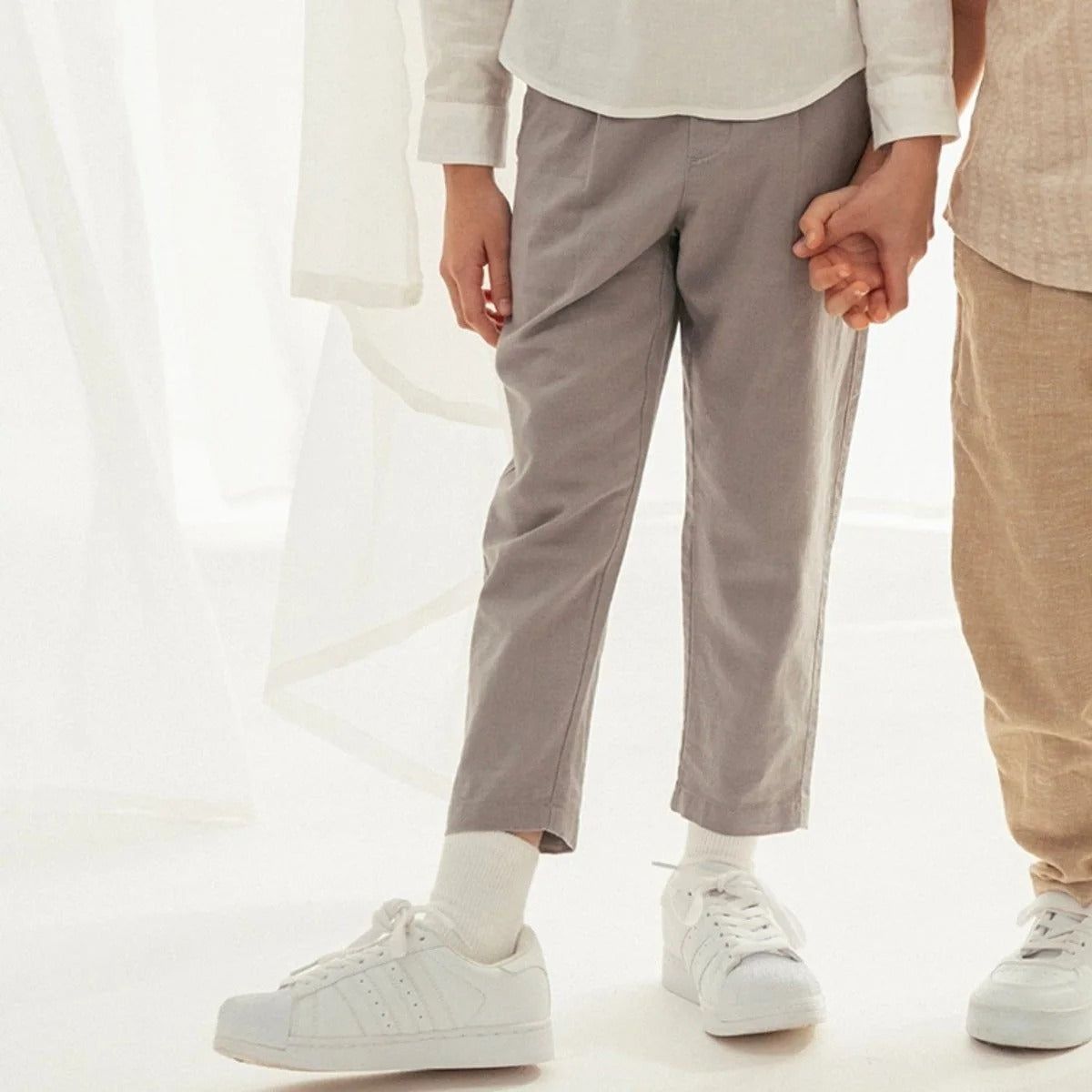 Kids' Regular Fit Linen Cotton Cropped Pants