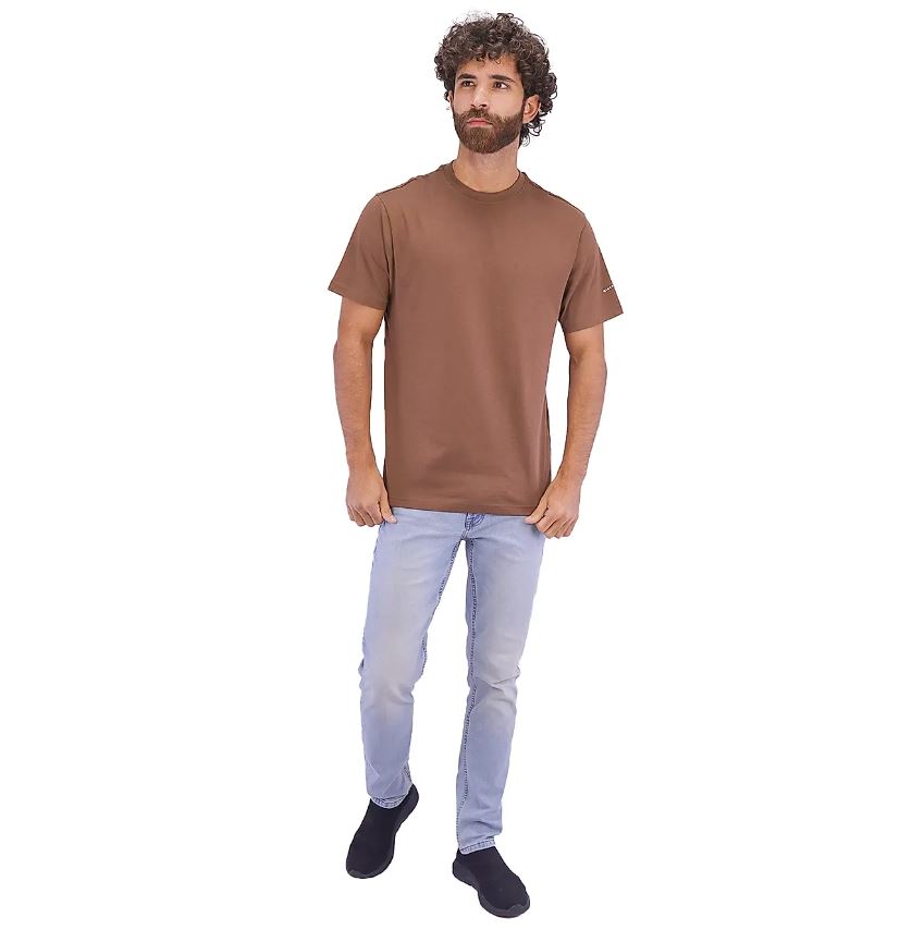 تيشيرت قطني ضيق بأكمام قصيرة ورقبة دائرية وياقة دائرية