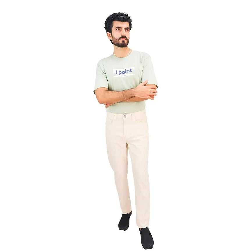 بنطال كاكي قطني/سباندكس بخصر عادي وقصة ضيقة (حزام خصر مطاطي 180)