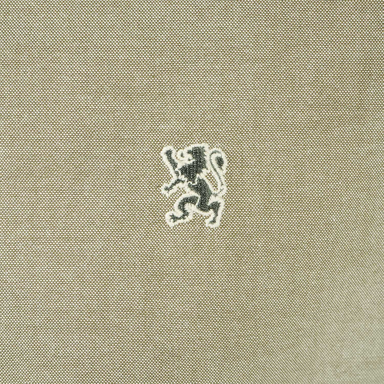 قميص قطني أكسفورد فلانيل بأكمام طويلة وقصة ضيقة مطرزة، قابل للغسل