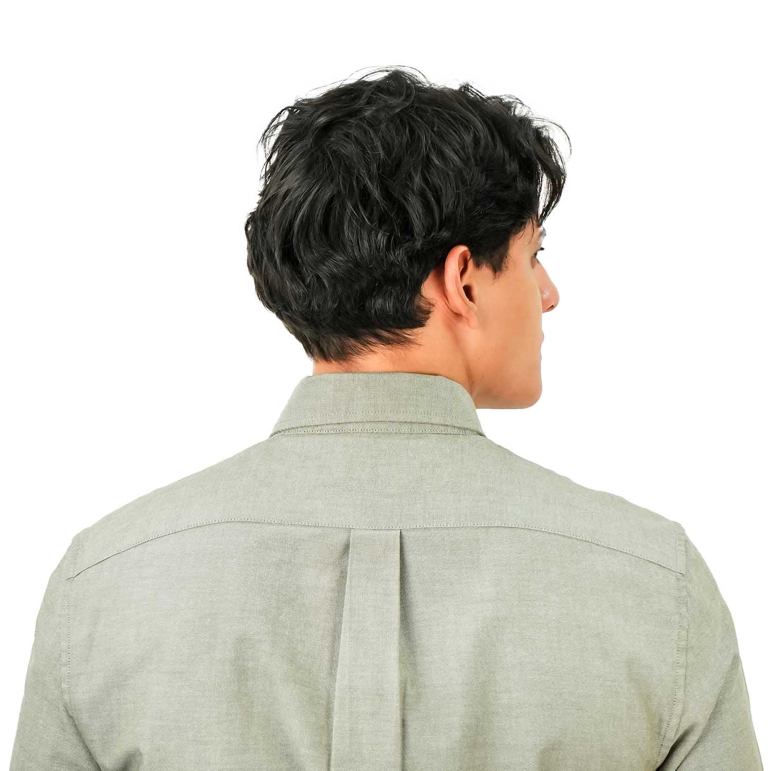 قميص قطني أكسفورد فلانيل بأكمام طويلة وقصة ضيقة مطرزة، قابل للغسل