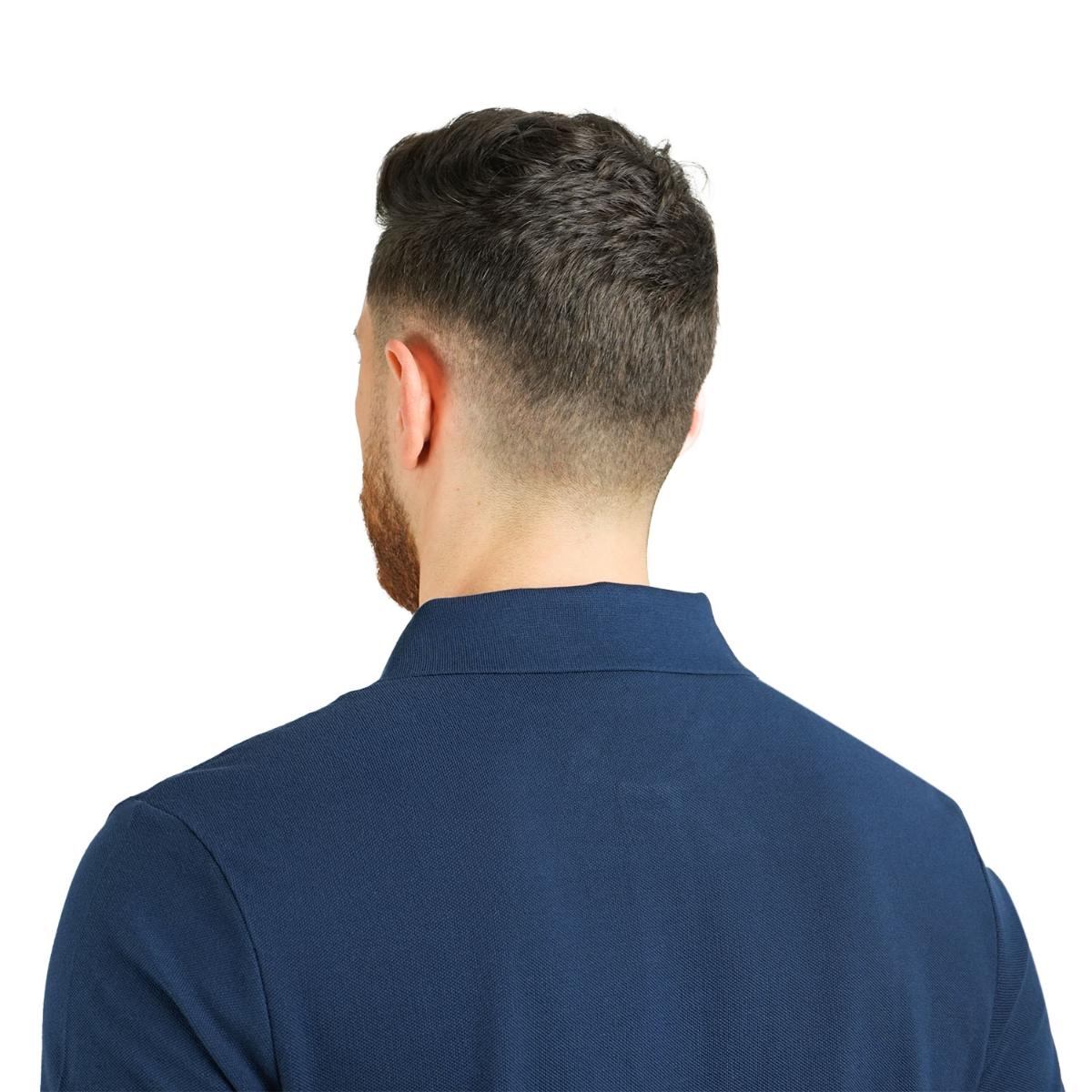 قميص بولو قطني بيكيه بياقة محبوكة مسطحة وأكمام قصيرة مطرزة بلون موحد (قميص بولو رياضي)