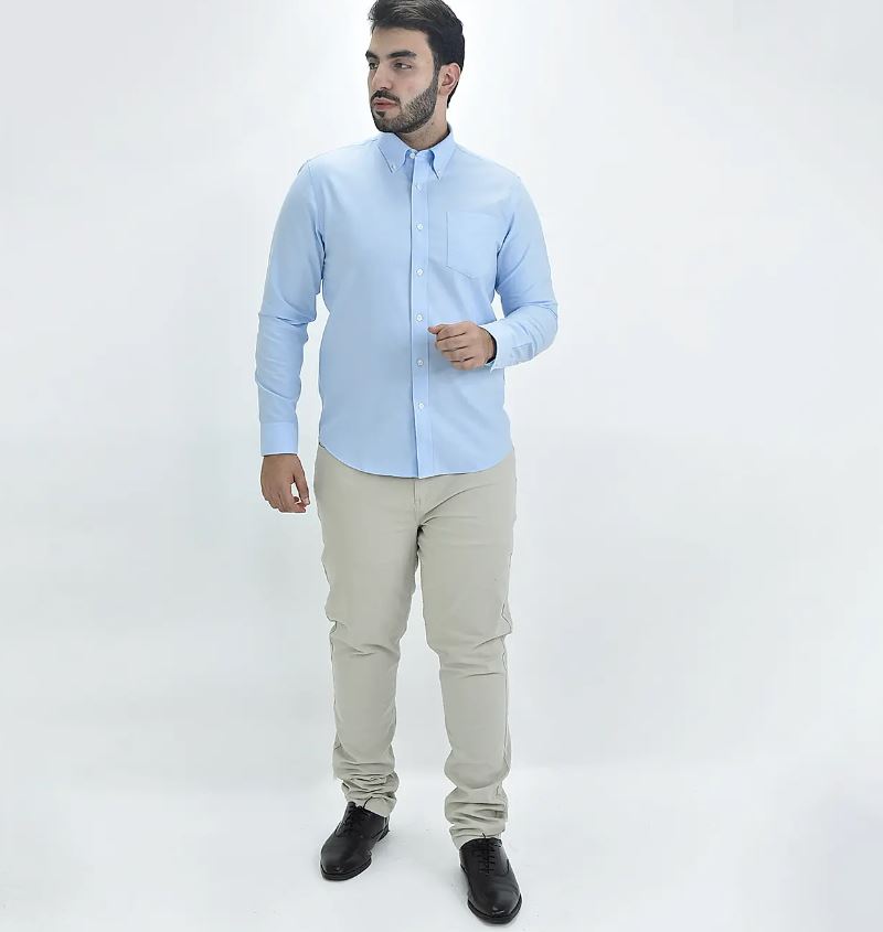 بنطال كاكي قطني/سباندكس بخصر عادي وقصة ضيقة (حزام خصر مطاطي 180)