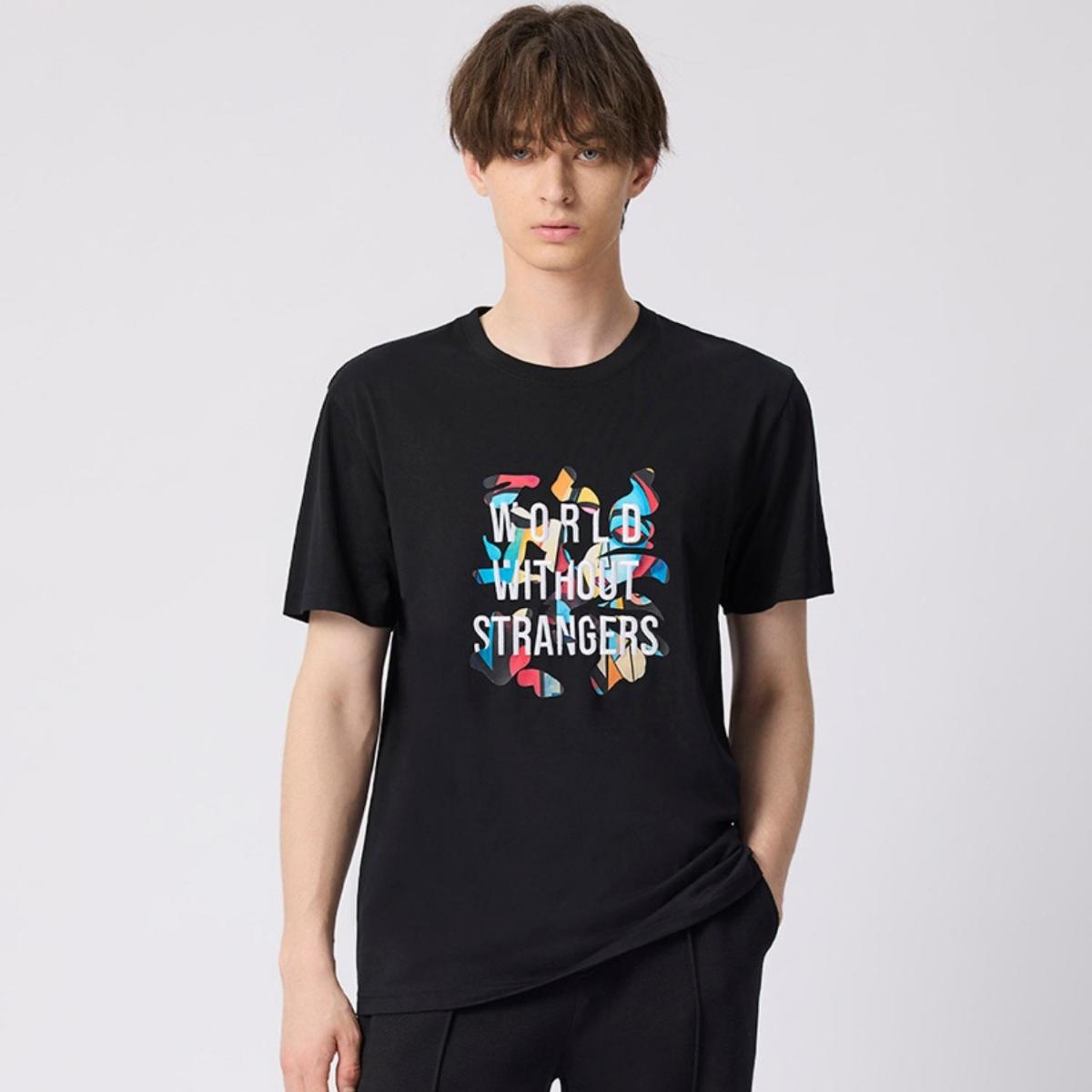 تيشيرت قطني مطبوع بأكمام قصيرة ورقبة دائرية (WWS)