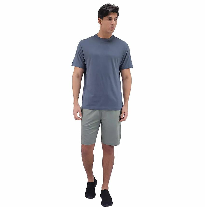 تيشيرت قطني ضيق بأكمام قصيرة ورقبة دائرية وياقة دائرية