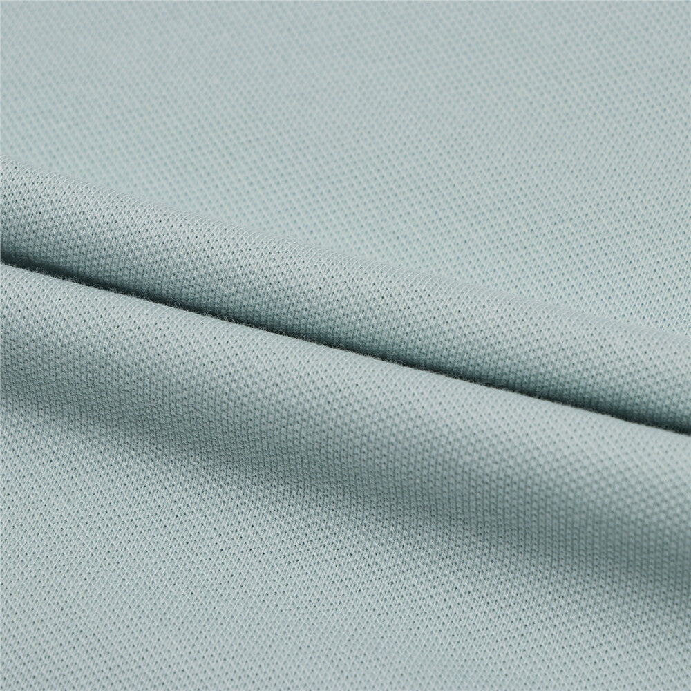 قميص بولو قطني/ليكرا بيكيه بياقة محبوكة وأكمام قصيرة وقصة ضيقة بلون موحد