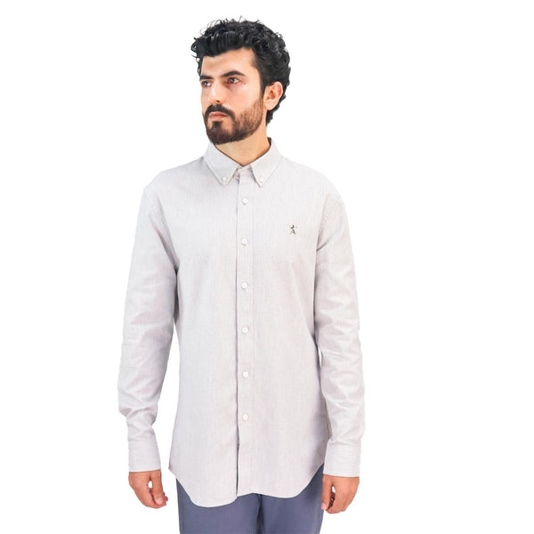 Cotton Oxford Long Sleeve Slim Embroidery Garment Wash Shirt