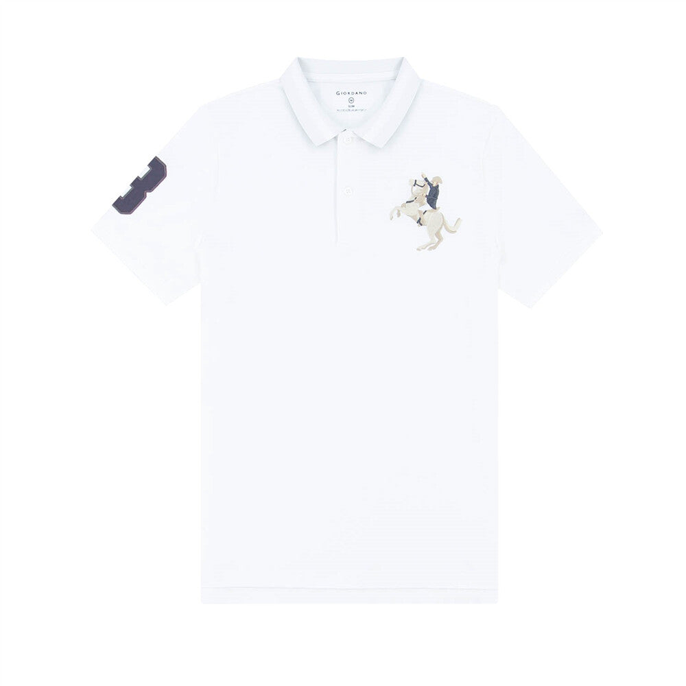 Cotton/Lycra Pique Knitted Collar Short Sleeve Slim Embroidery Bold Polo