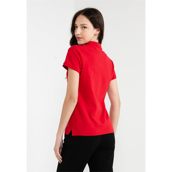 Women's Cotton/Lycra Pique Knitted Collar Short Sleeve Classic Slim Embroidery Bold Polo