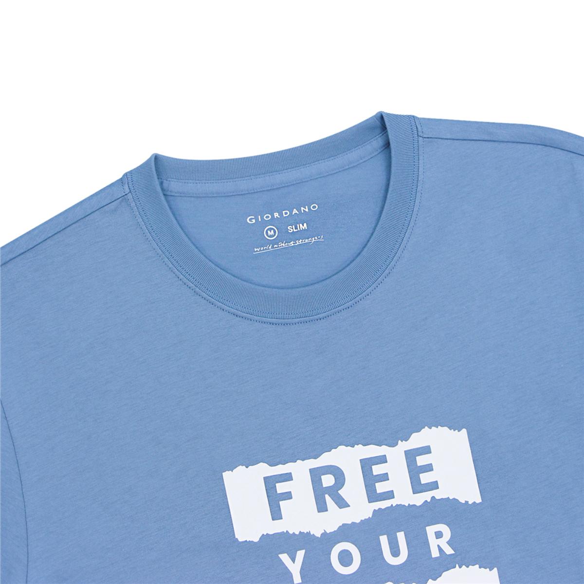 تيشيرت قطني مطبوع بأكمام قصيرة ورقبة دائرية وياقة دائرية