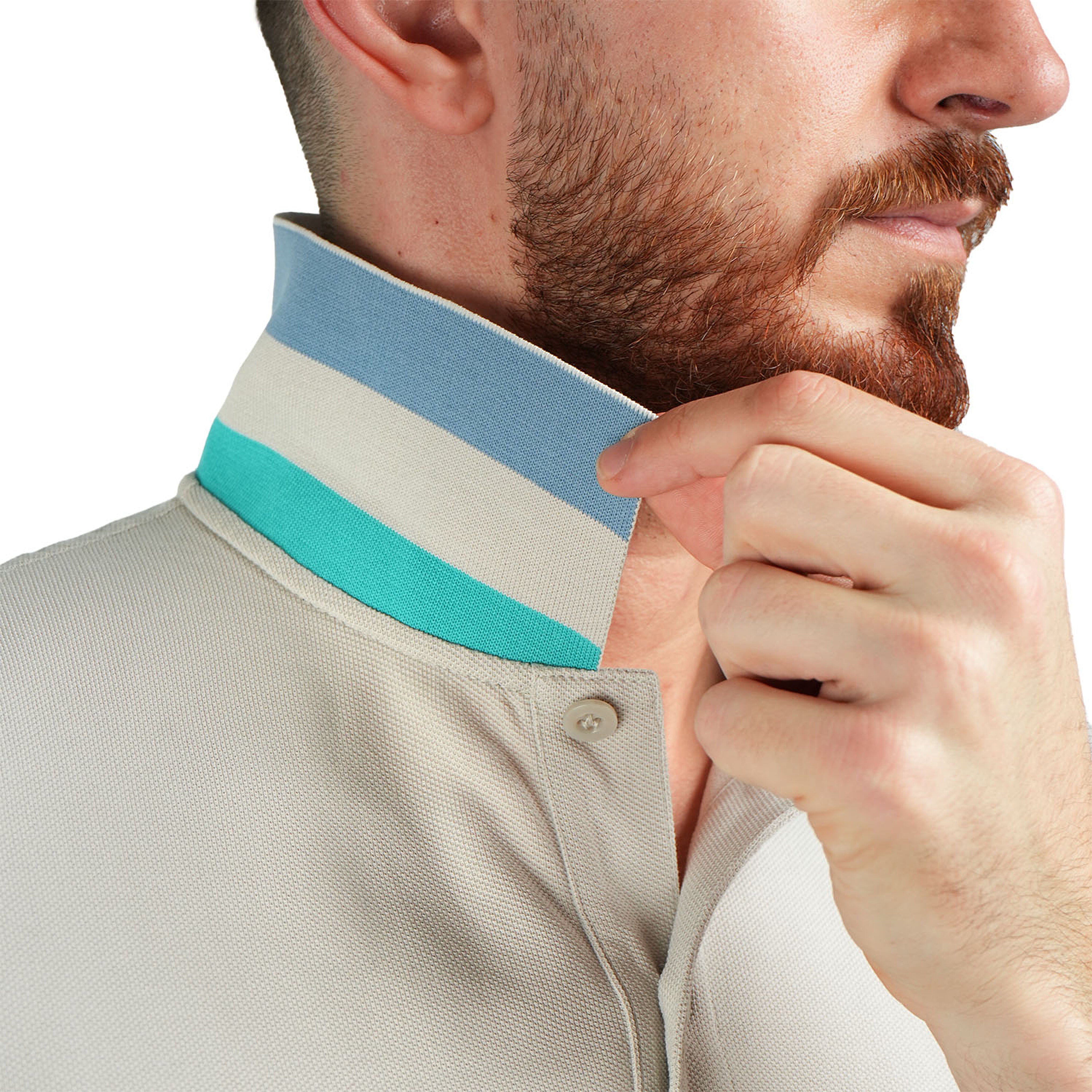 قميص بولو قطني بيكيه بياقة محبوكة مسطحة وأكمام قصيرة مطرزة بلون موحد (قميص بولو رياضي)