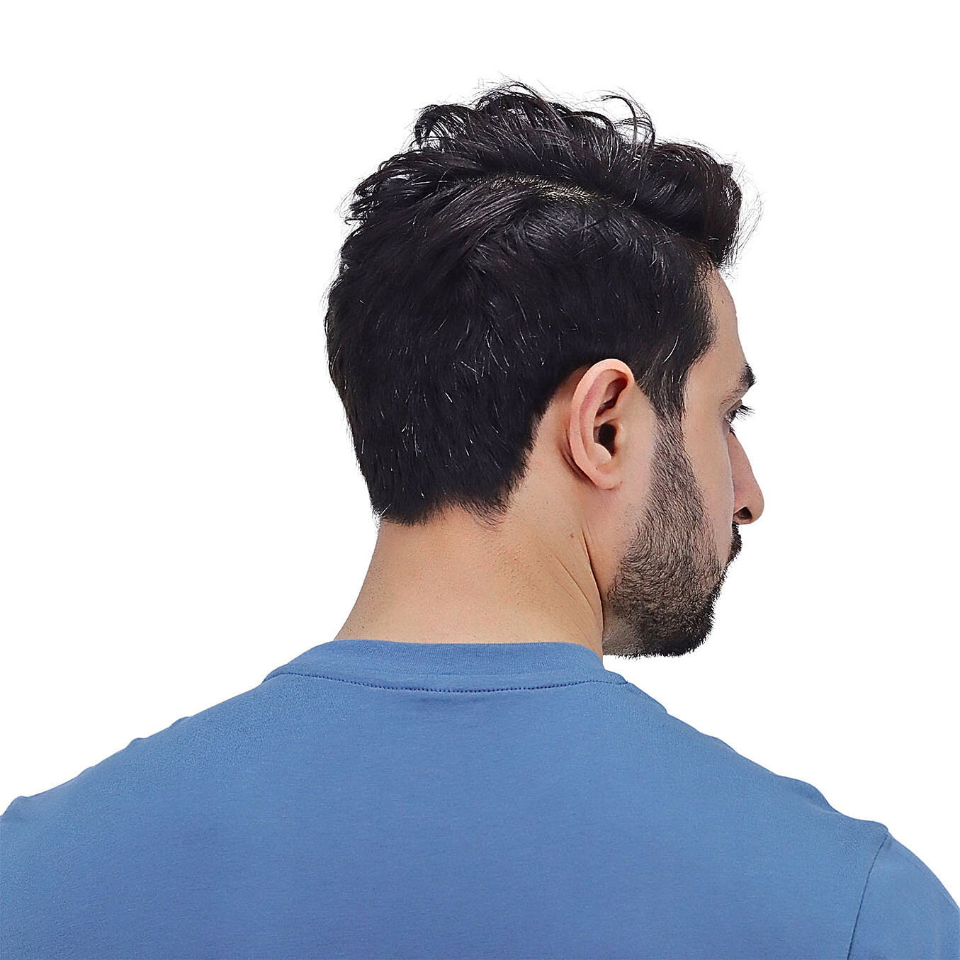 تيشيرت قطني ضيق بأكمام قصيرة ورقبة دائرية وياقة دائرية