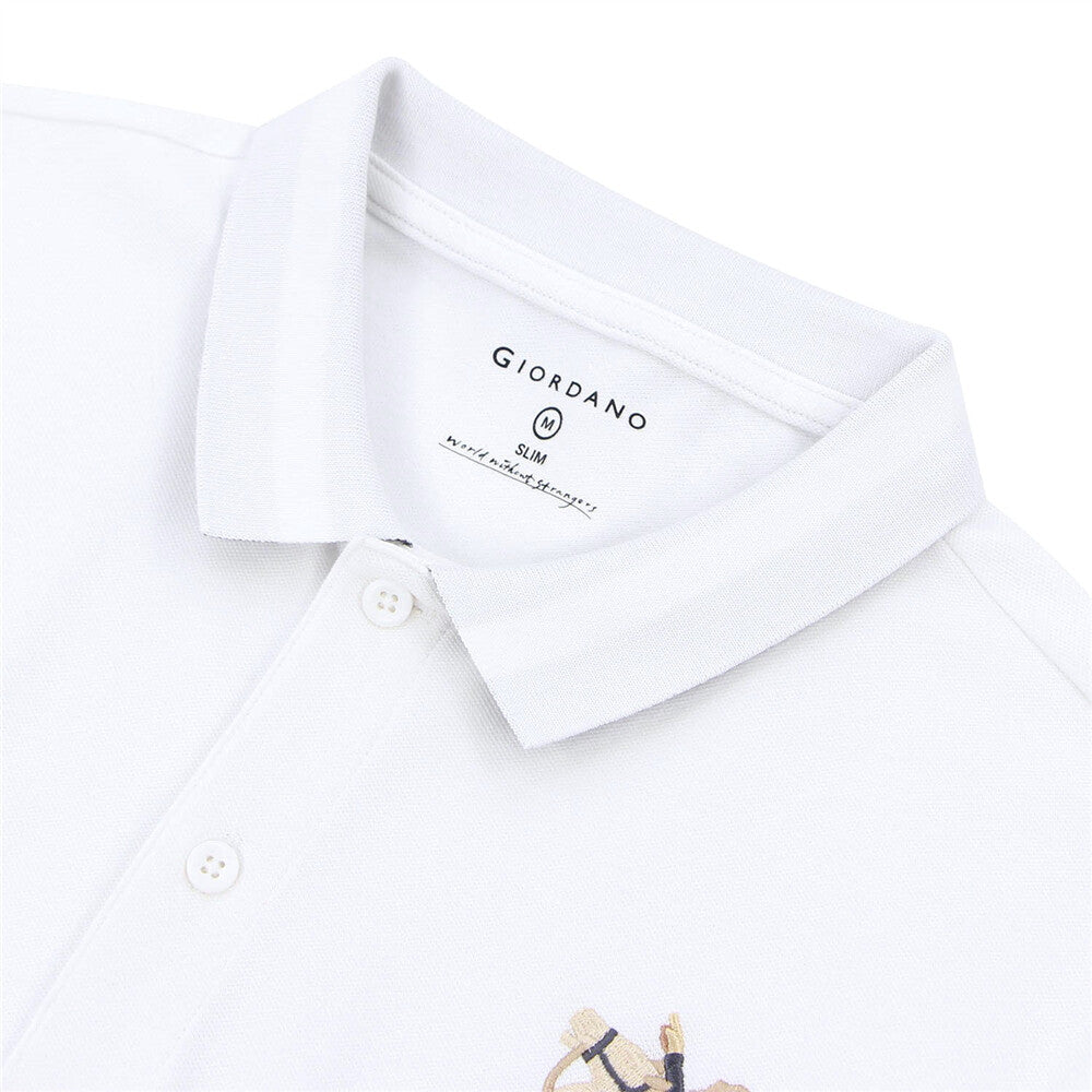 Cotton/Lycra Pique Knitted Collar Short Sleeve Slim Embroidery Bold Polo