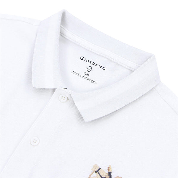 Cotton/Lycra Pique Knitted Collar Short Sleeve Slim Embroidery Bold Polo