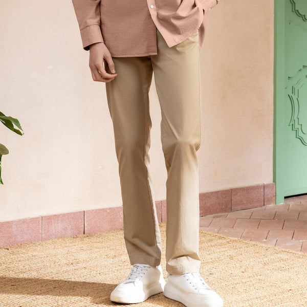 Cotton/Elastane Twill Low Rise Tapered Elastic Waist Khakis