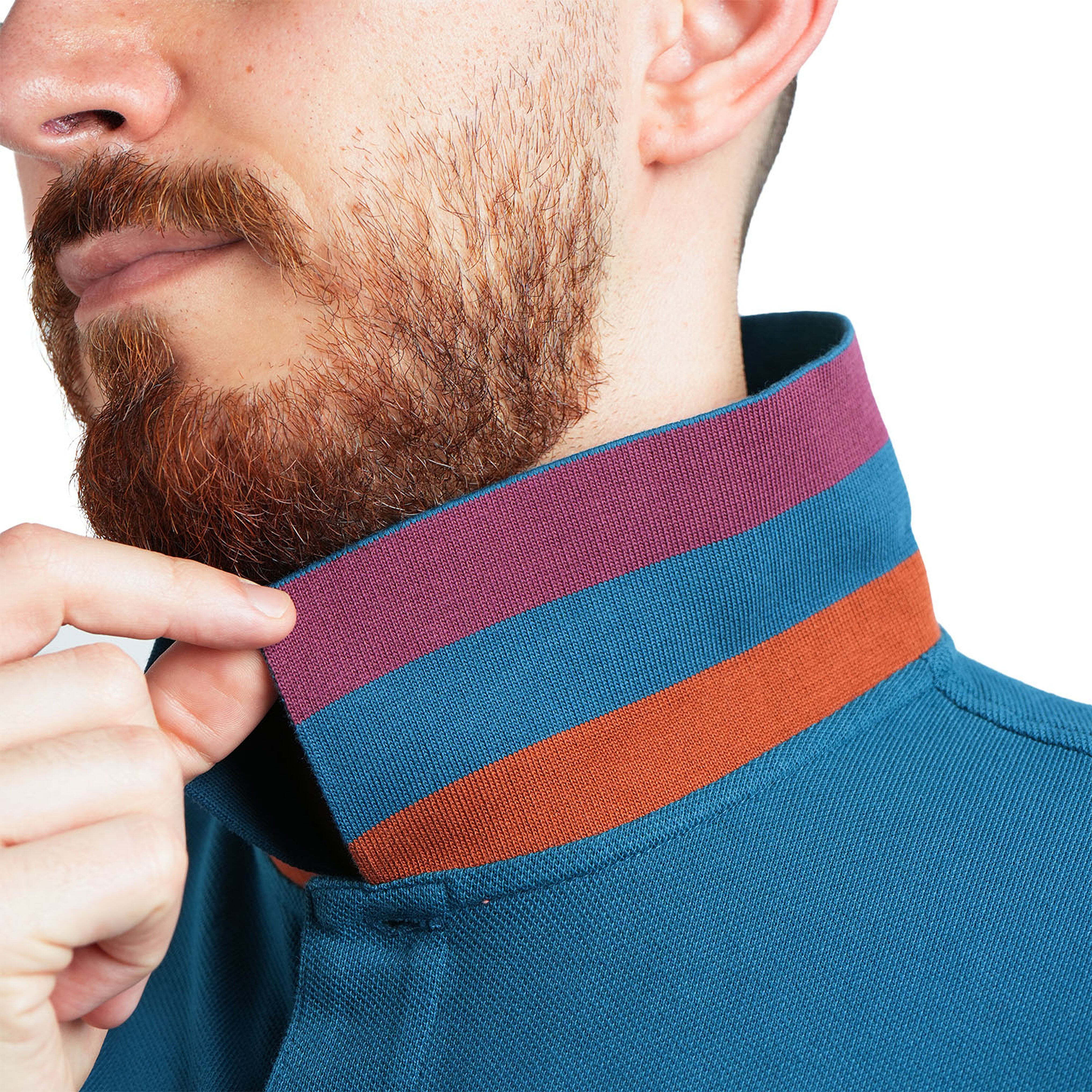 قميص بولو قطني بيكيه بياقة محبوكة مسطحة وأكمام قصيرة مطرزة بلون موحد (قميص بولو رياضي)