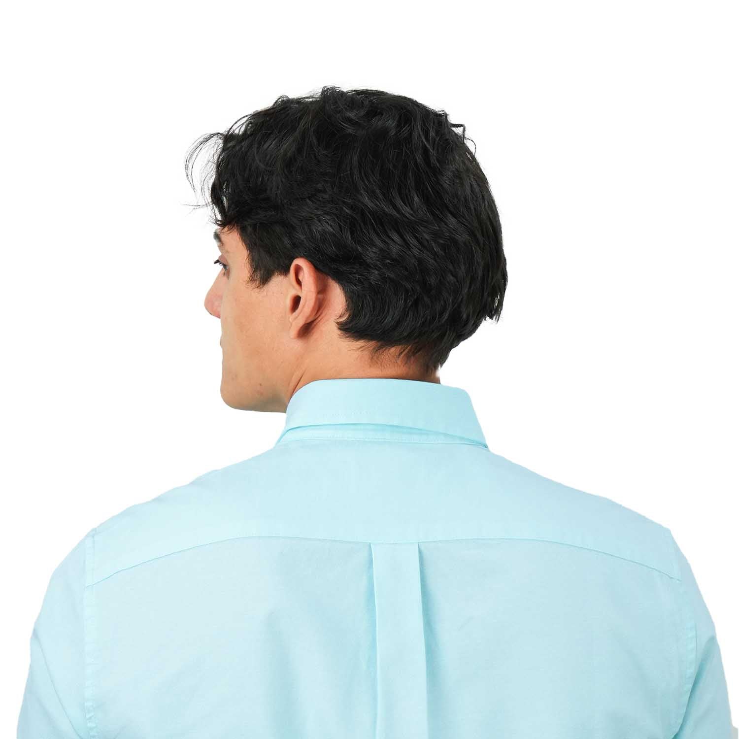 قميص قطني أكسفورد فلانيل بأكمام طويلة وقصة ضيقة مطرزة، قابل للغسل