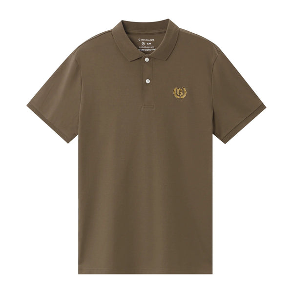 Cotton Interlock Flat Knitted Collar Short Sleeve Slim Embroidery Solid Polo (Liquid Touch)