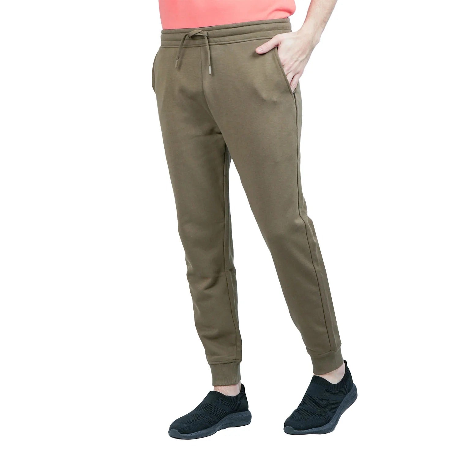 بنطال رياضي متوسط ​​الارتفاع بقصة ضيقة ومطاطية من القطن/البوليستر من قماش تيري فرنسي