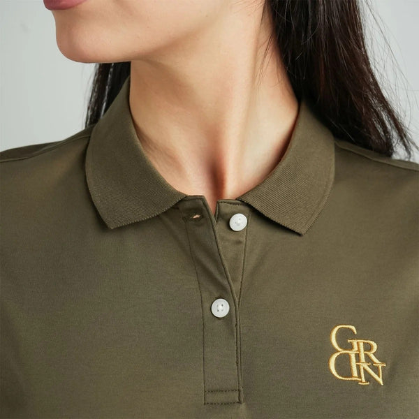 Women Cotton Interlock Flat Knitted Collar Short Sleeve Embroidery Solid Polo