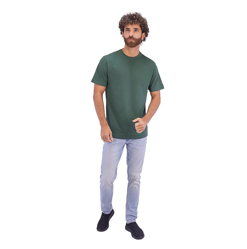 تيشيرت قطني ضيق بأكمام قصيرة ورقبة دائرية وياقة دائرية