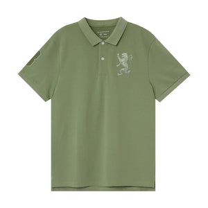 Cotton/Lycra Pique Flat Knitted Collar Short Sleeve Slim Embroidery Lion Polo