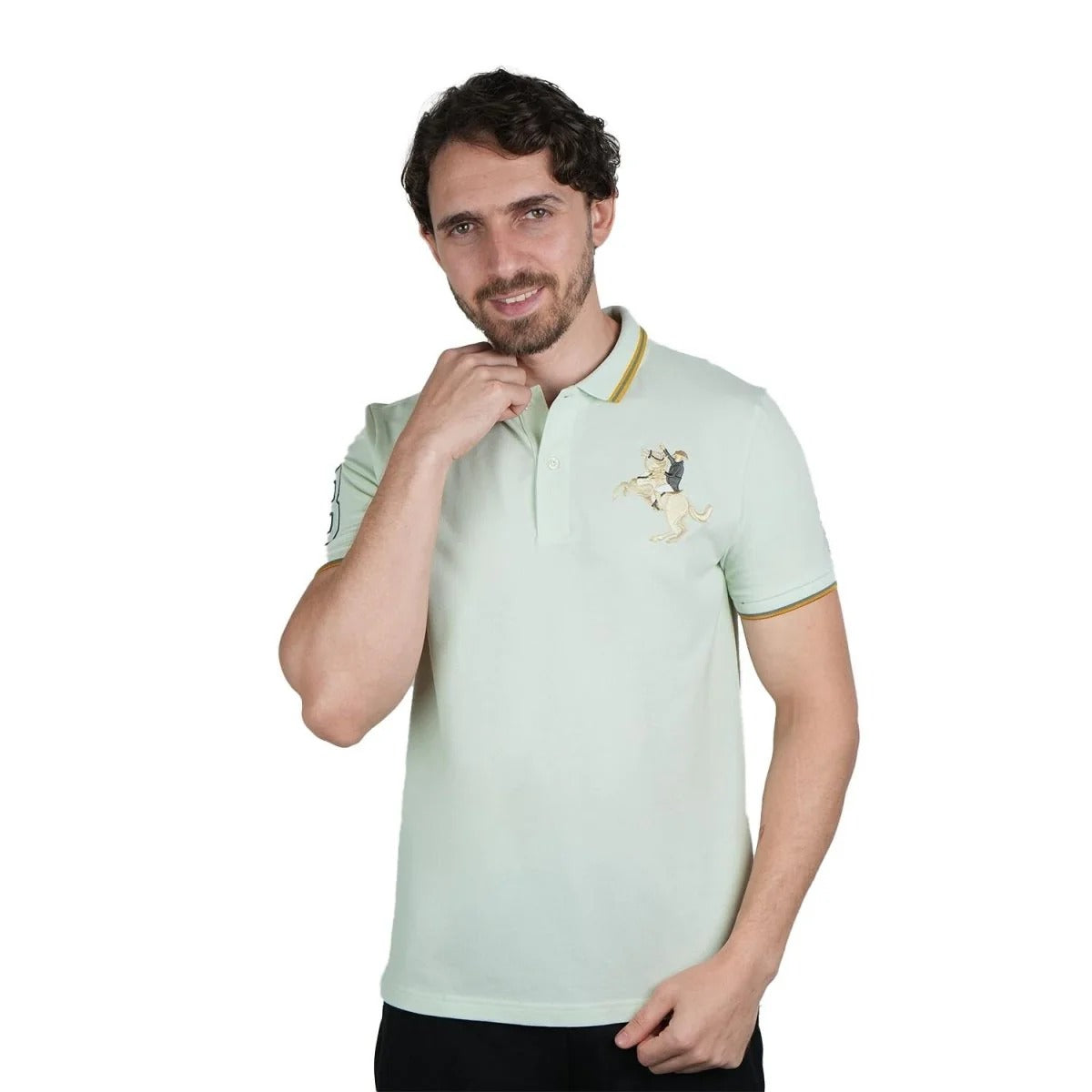 Cotton/Lycra Pique Flat Knitted Collar Short Sleeve Slim Embroidery Napoleon Polo