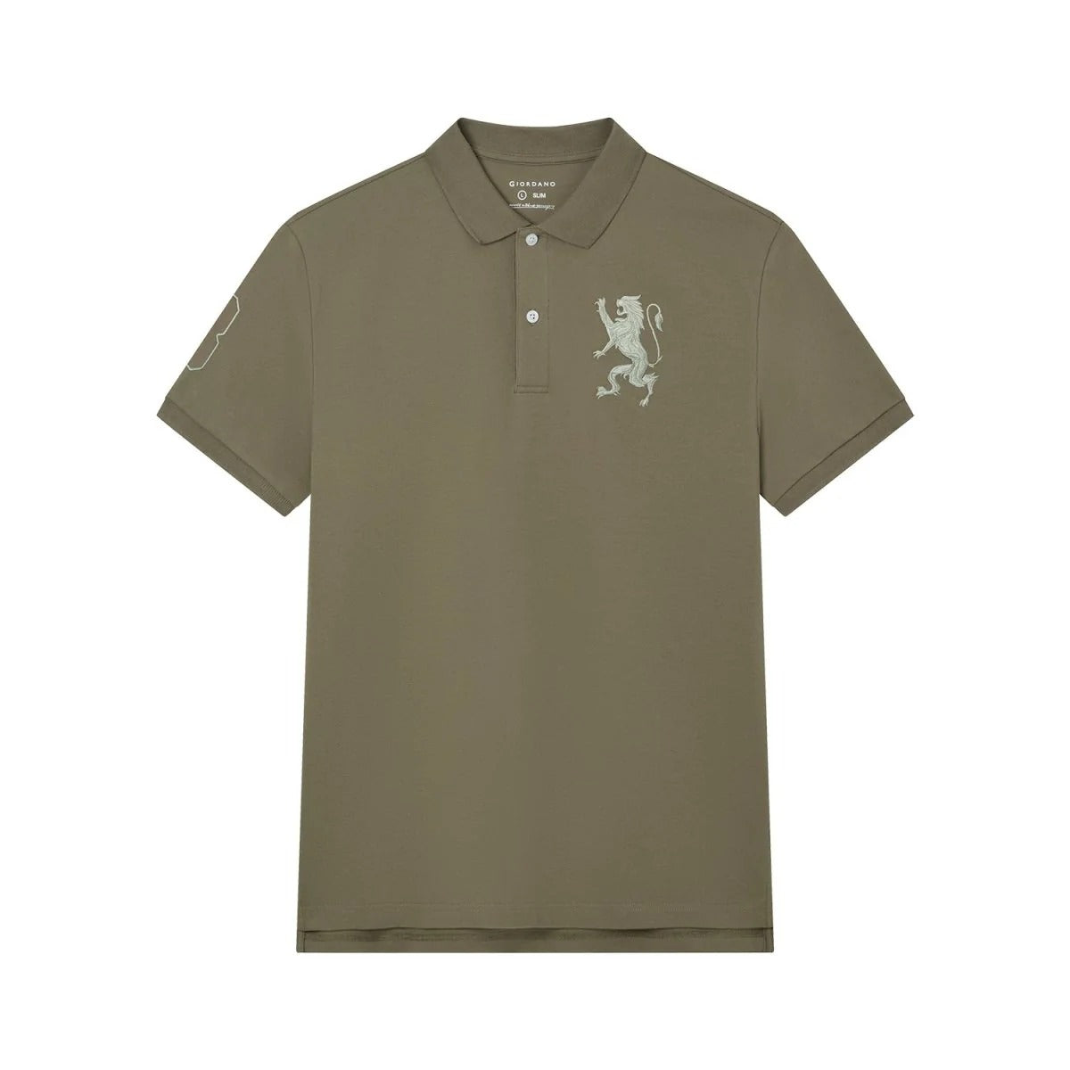 Men's Slim Fit 3D Lion Embroidery Lycra Pique Polo