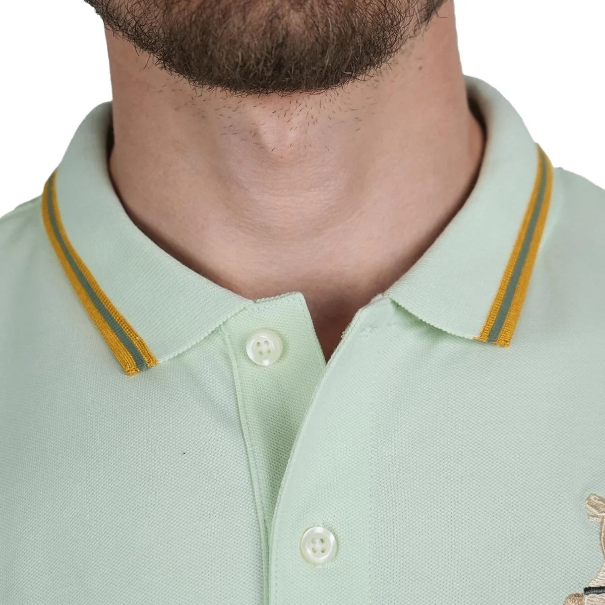 Cotton/Lycra Pique Flat Knitted Collar Short Sleeve Slim Embroidery Napoleon Polo