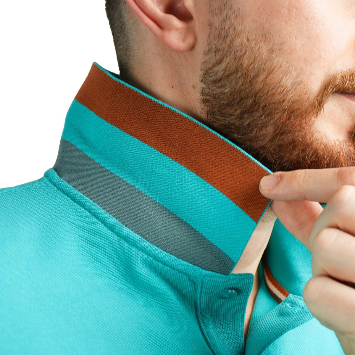 قميص بولو قطني بيكيه بياقة محبوكة مسطحة وأكمام قصيرة مطرزة بلون موحد (قميص بولو رياضي)