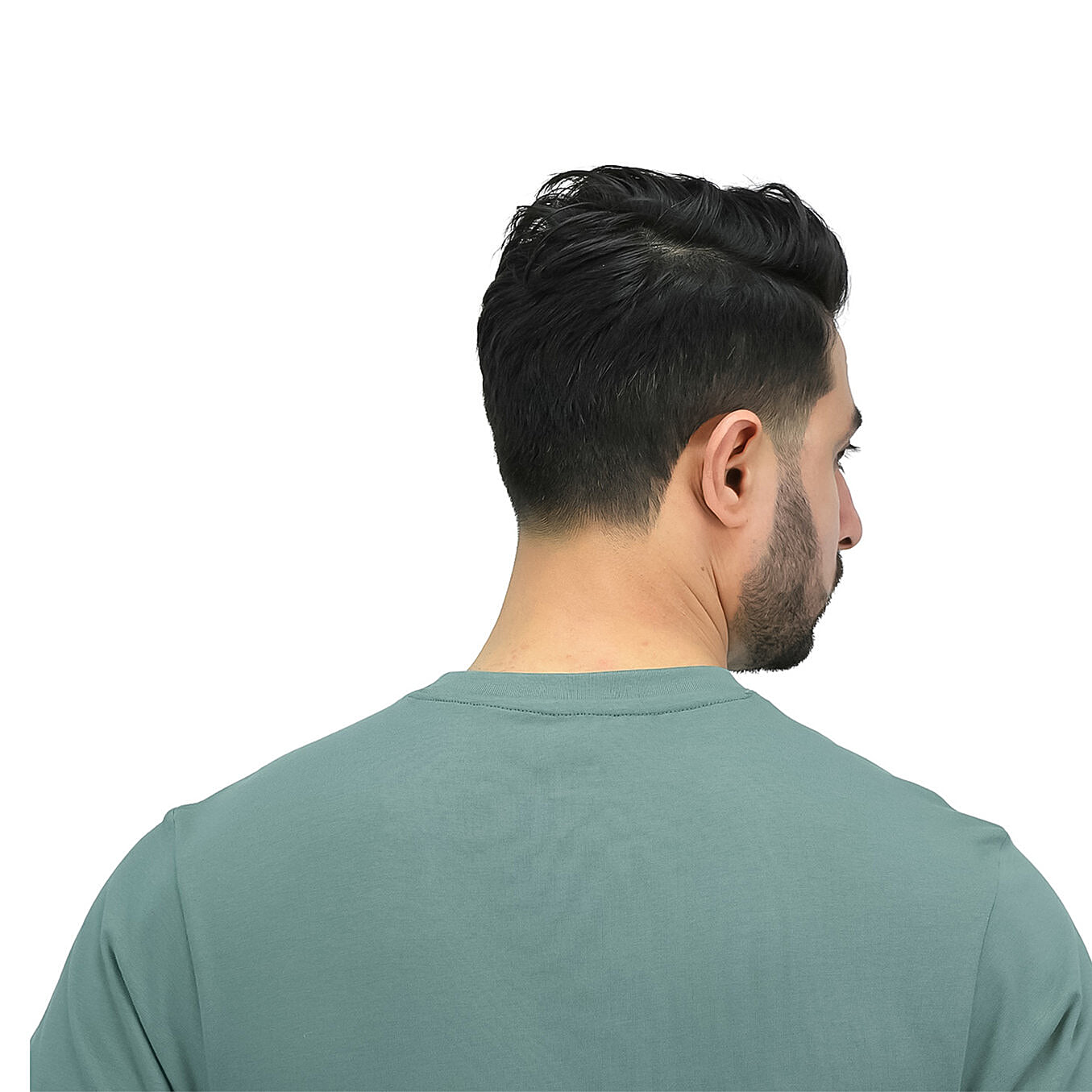 تيشيرت قطني ضيق بأكمام قصيرة ورقبة دائرية وياقة دائرية