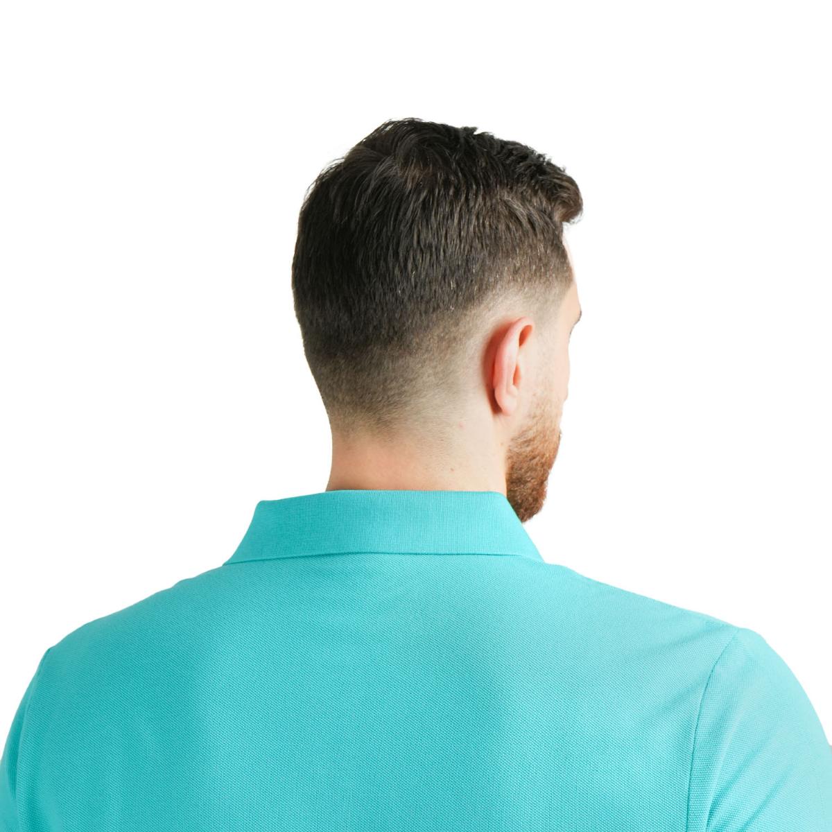 قميص بولو قطني بيكيه بياقة محبوكة مسطحة وأكمام قصيرة مطرزة بلون موحد (قميص بولو رياضي)