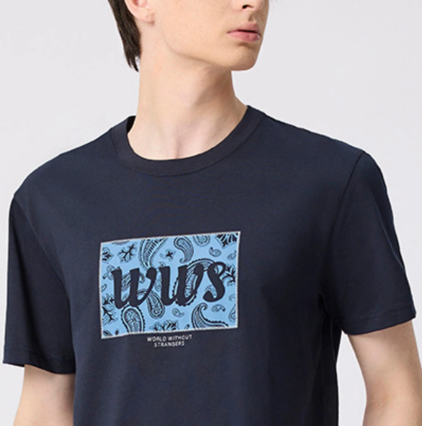 تيشيرت قطني مطبوع بأكمام قصيرة ورقبة دائرية (WWS)