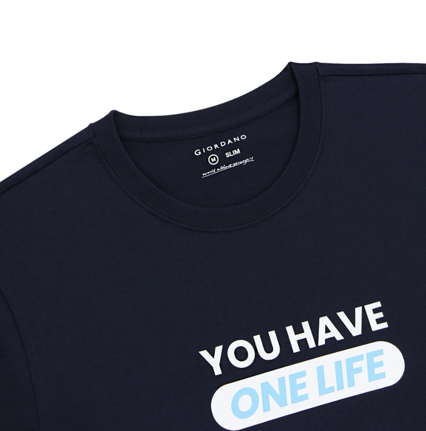 تيشيرت قطني مطبوع بأكمام قصيرة ورقبة دائرية وياقة دائرية