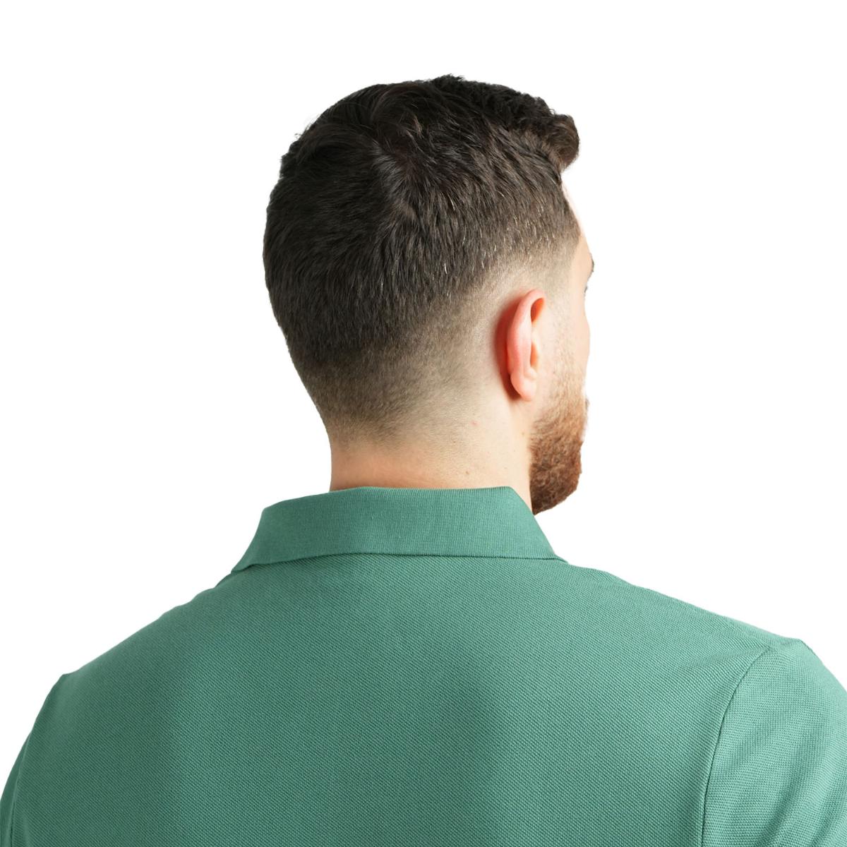 قميص بولو قطني بيكيه بياقة محبوكة مسطحة وأكمام قصيرة مطرزة بلون موحد (قميص بولو رياضي)