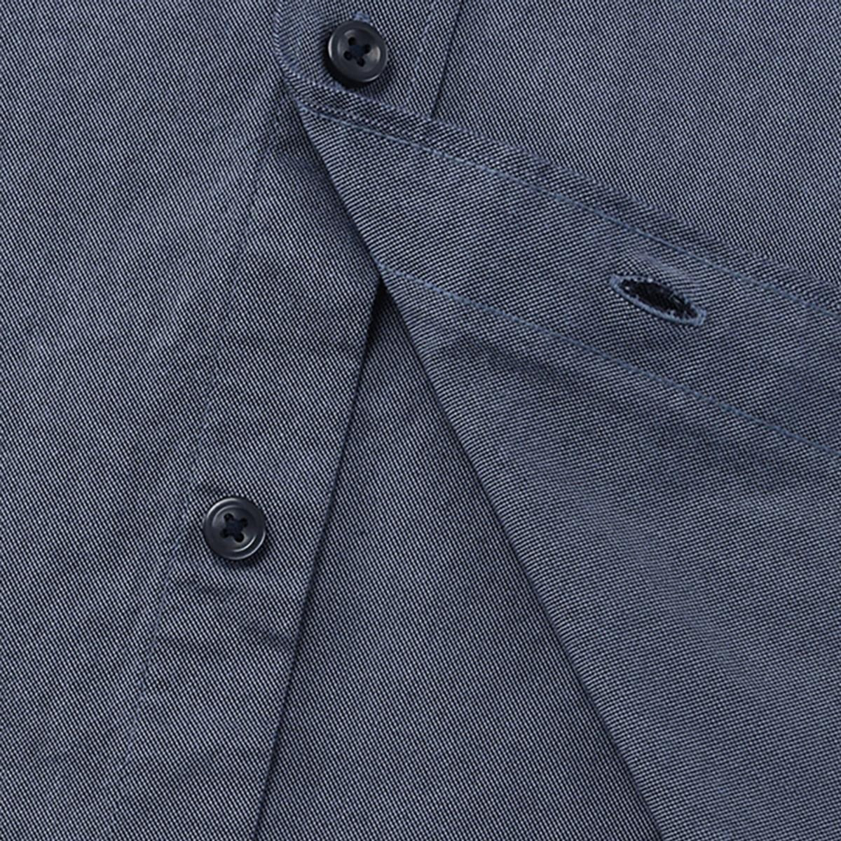 قميص قطني أكسفورد فلانيل بأكمام طويلة وقصة ضيقة مطرزة، قابل للغسل