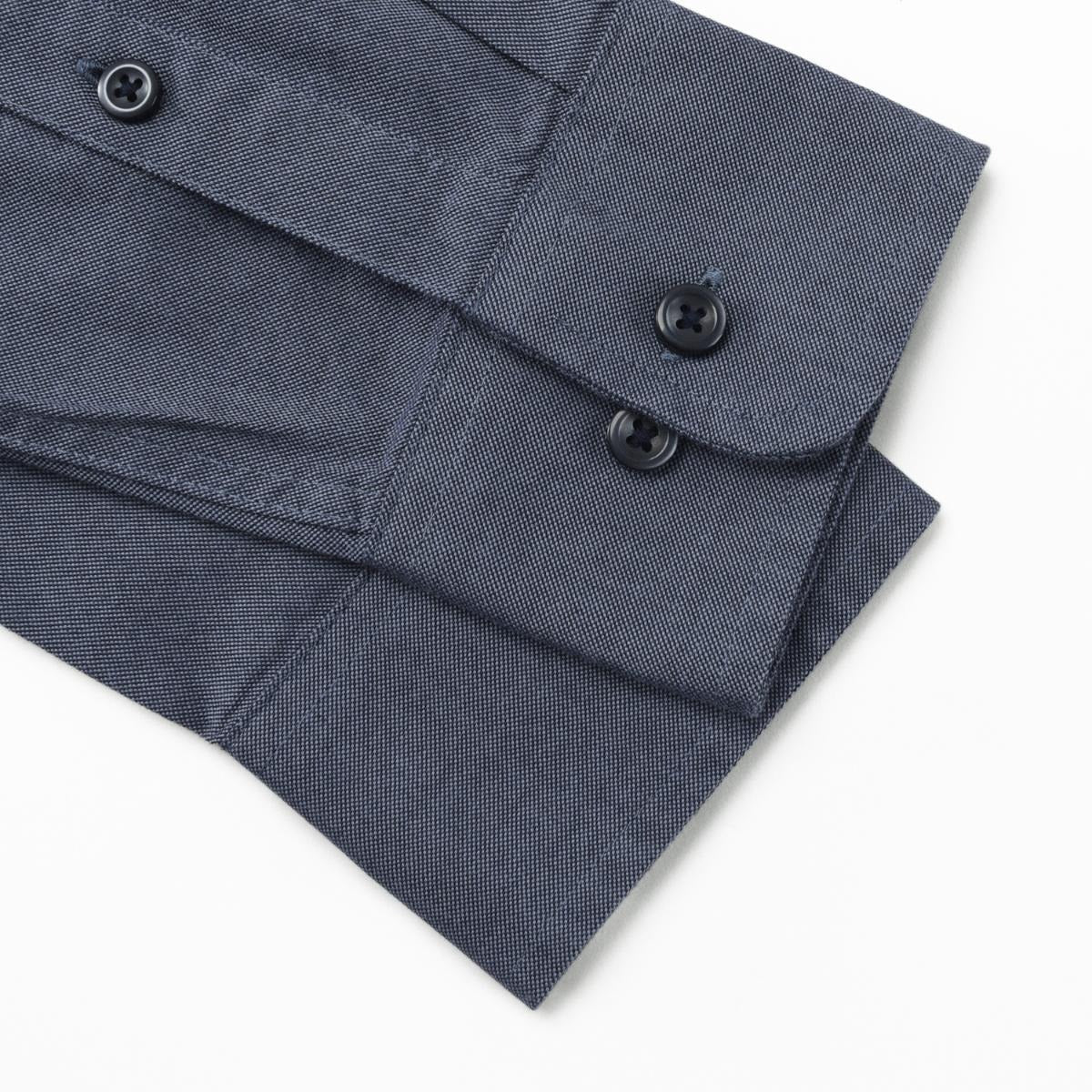 قميص قطني أكسفورد فلانيل بأكمام طويلة وقصة ضيقة مطرزة، قابل للغسل