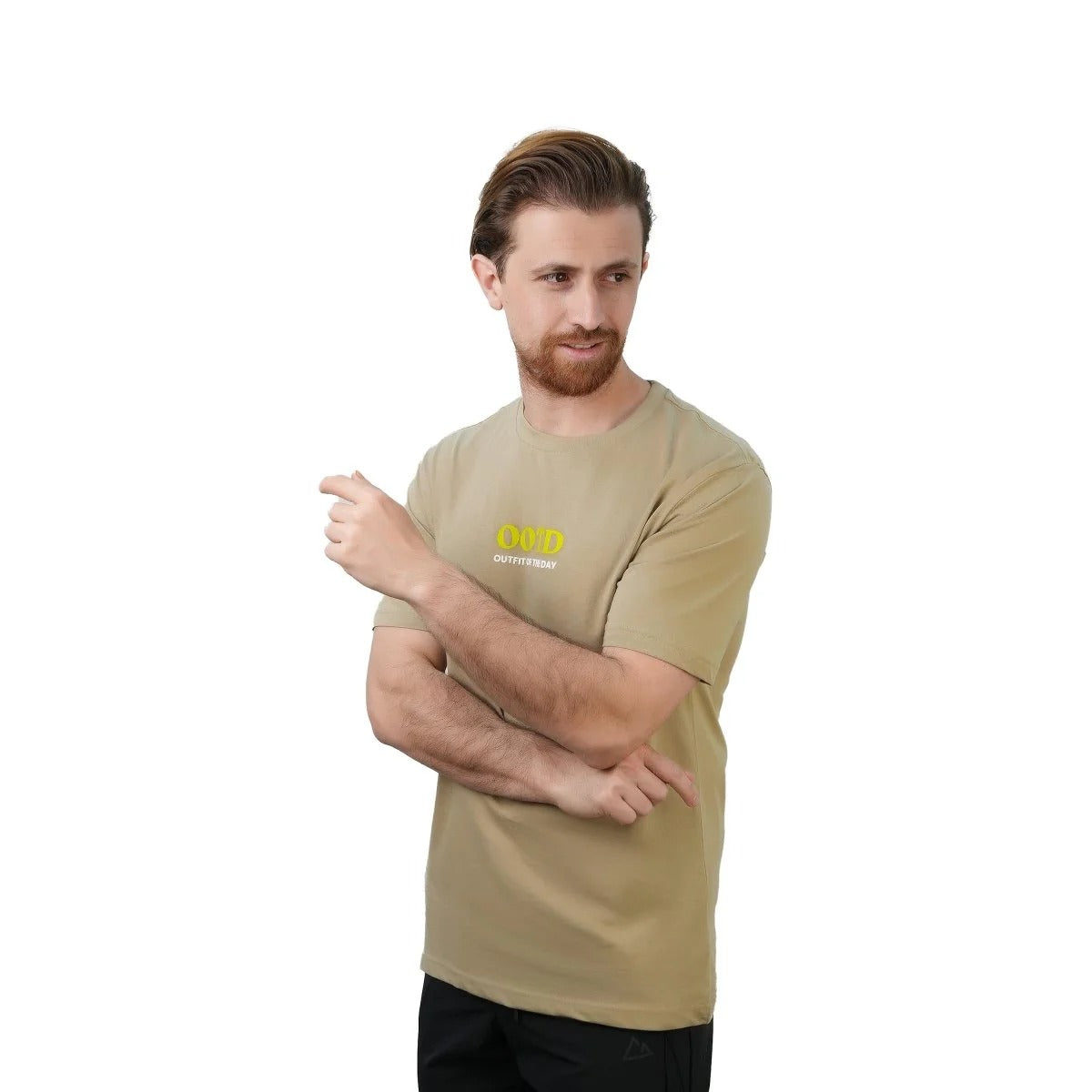 تيشيرت قطني مطبوع بأكمام قصيرة ورقبة دائرية وياقة دائرية