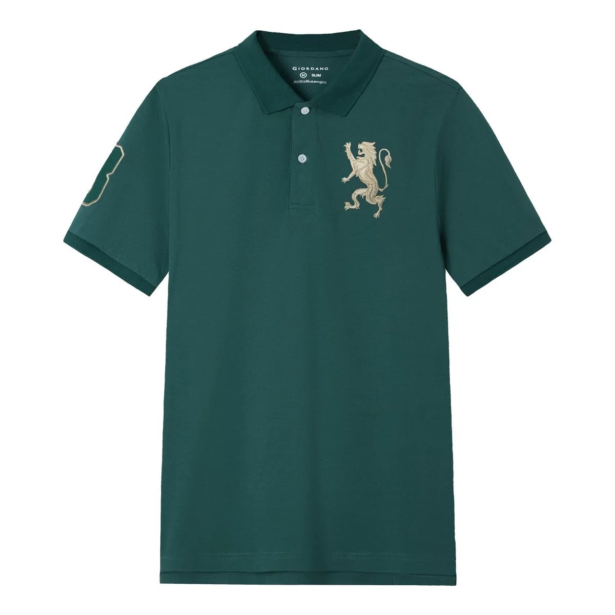 Men's Slim Fit 3D Lion Embroidery Lycra Pique Polo