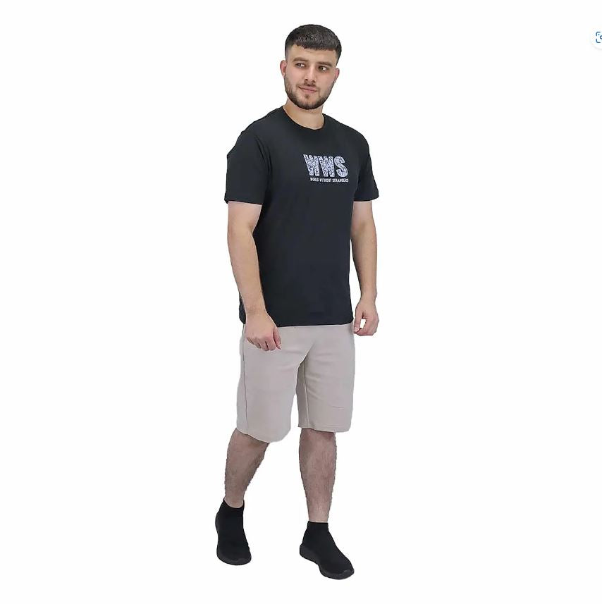 تيشيرت قطني مطبوع بأكمام قصيرة ورقبة دائرية (WWS)