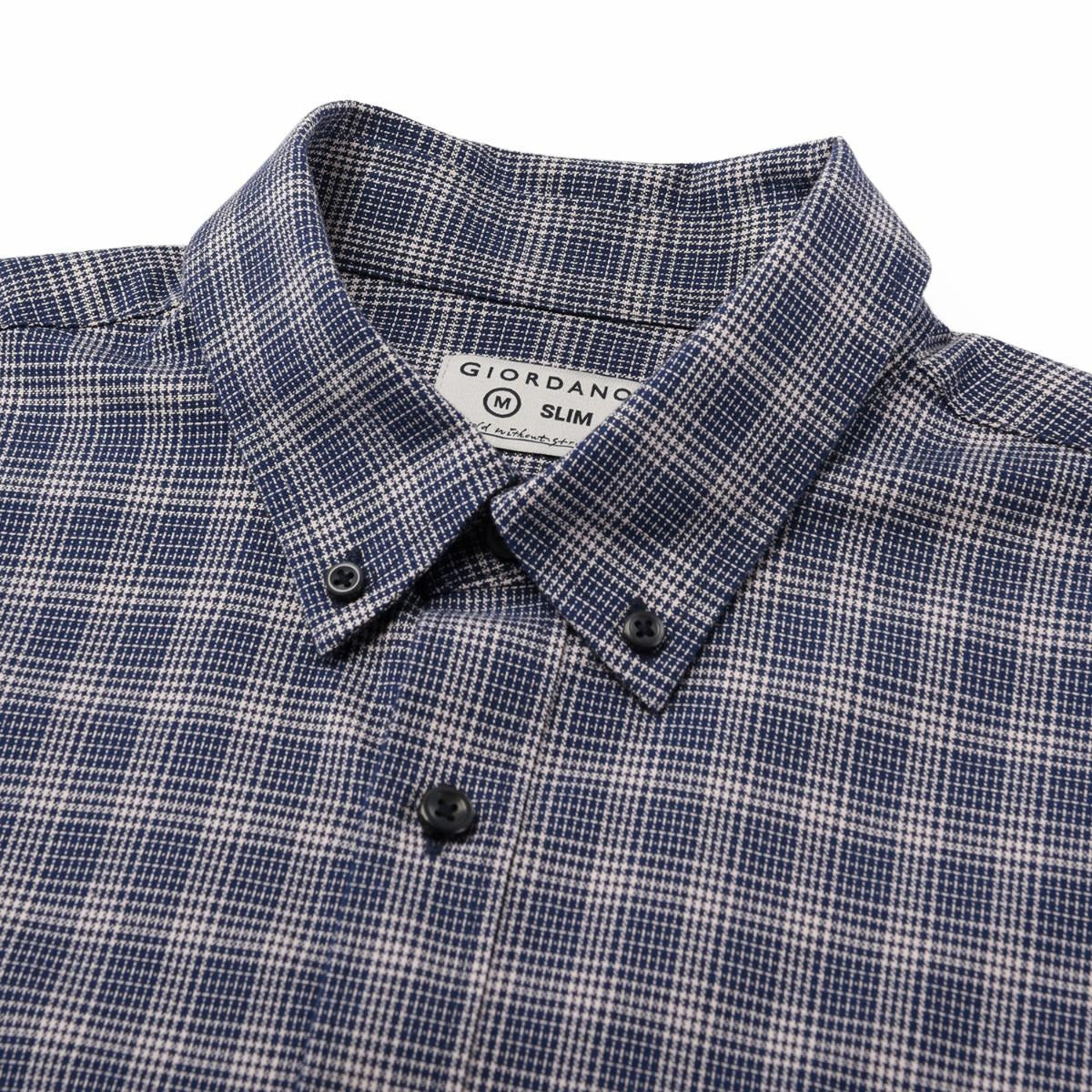 قميص قطني أكسفورد فلانيل بأكمام طويلة وقصة ضيقة مطرزة، قابل للغسل