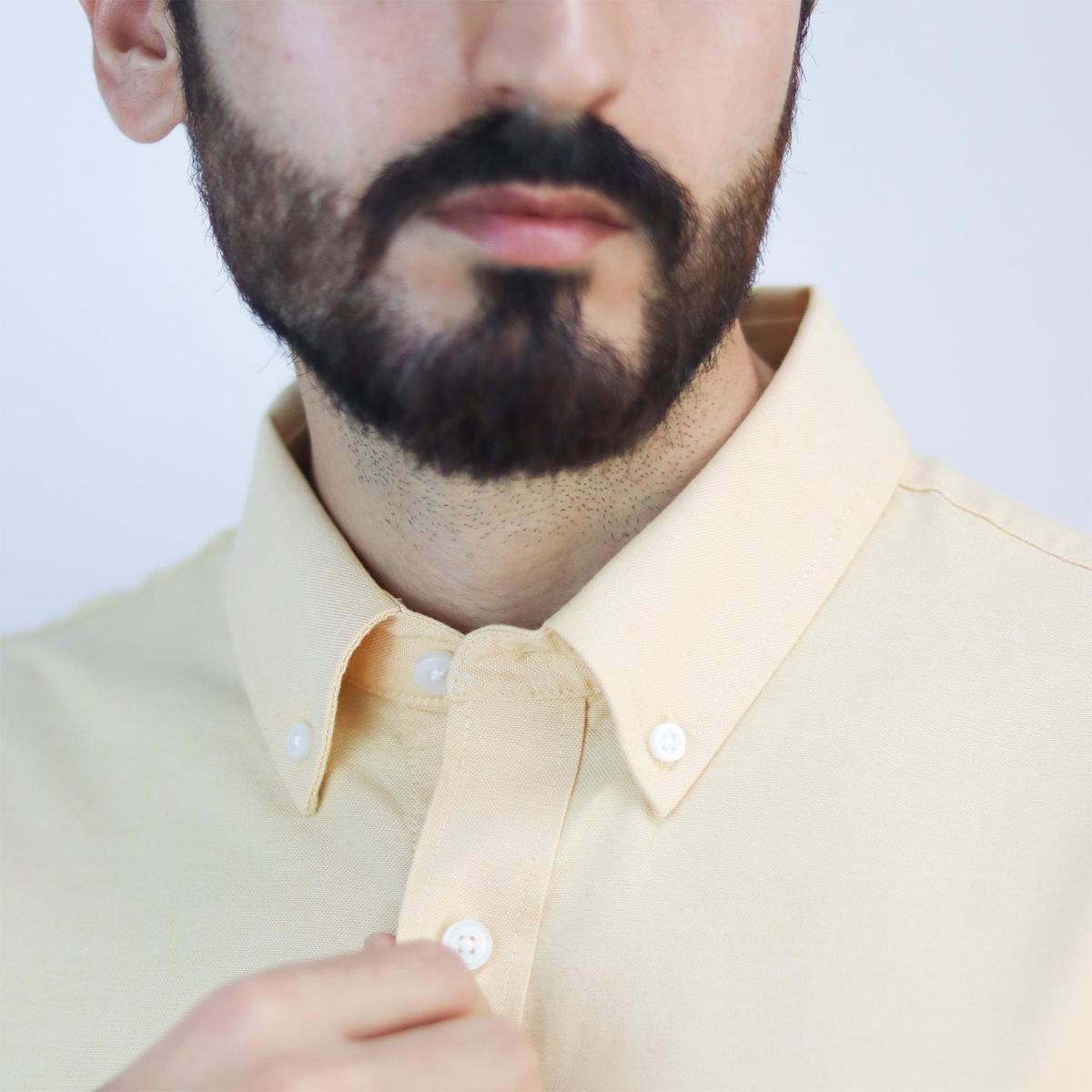 قميص قطني أكسفورد بأكمام طويلة وقصة ضيقة مطرزة، قابل للغسل